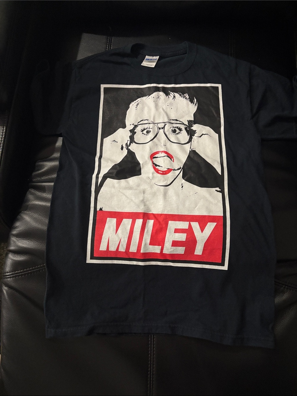 Miley Graphic Tee in Black with Red and White Print